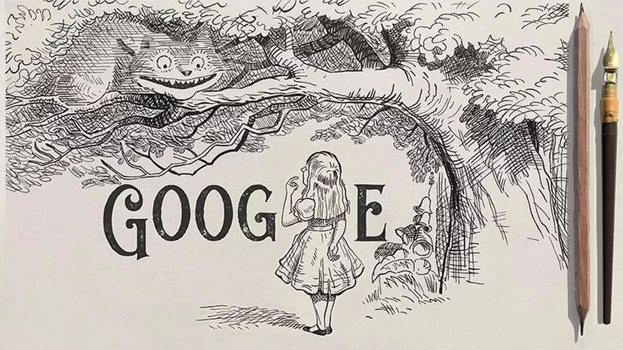 Today's Google Doodle honors the life and work of iconic Alice in Wonderland illustrator John Tenniel. Image via CNet.