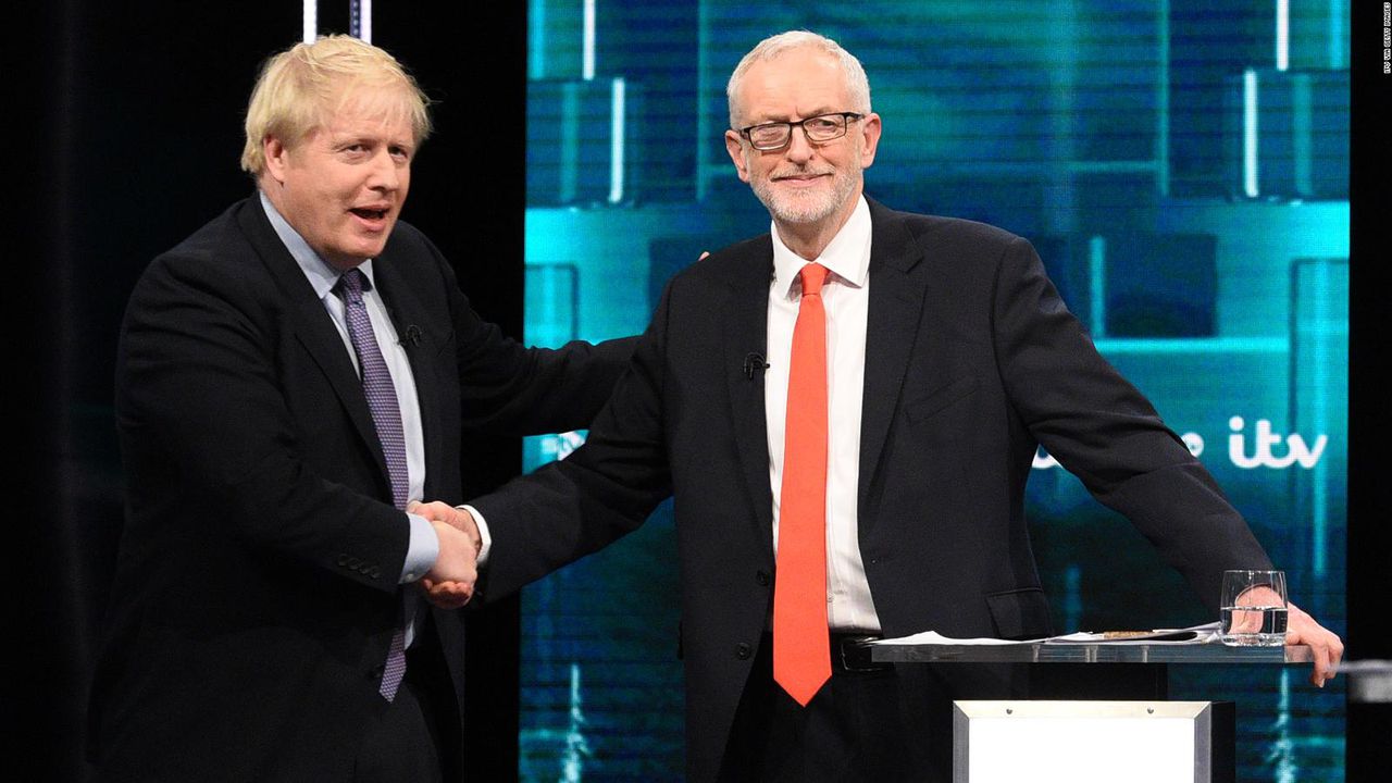 Final UK elections debate, Corbyn promises new referendum, Johnson dismisses idea. Image via CNN.