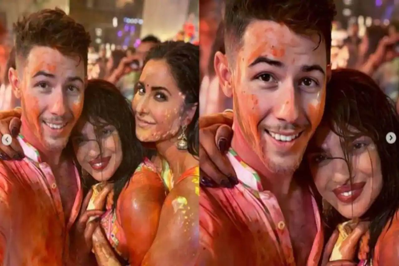 Nick Jonas and wife Priyanka Chopra celebrate first Holi as a couple in Mumbai. Image via India.com.