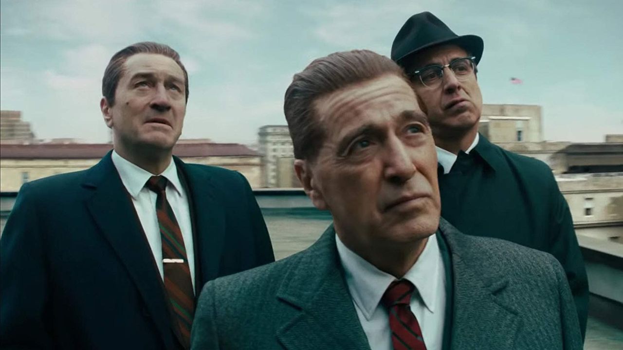 Scorcese's mafia thriller The Irishman received 26 million views in its first week on Netflix, lower than Bird Box and Murder Mystery. Image via Netflix.