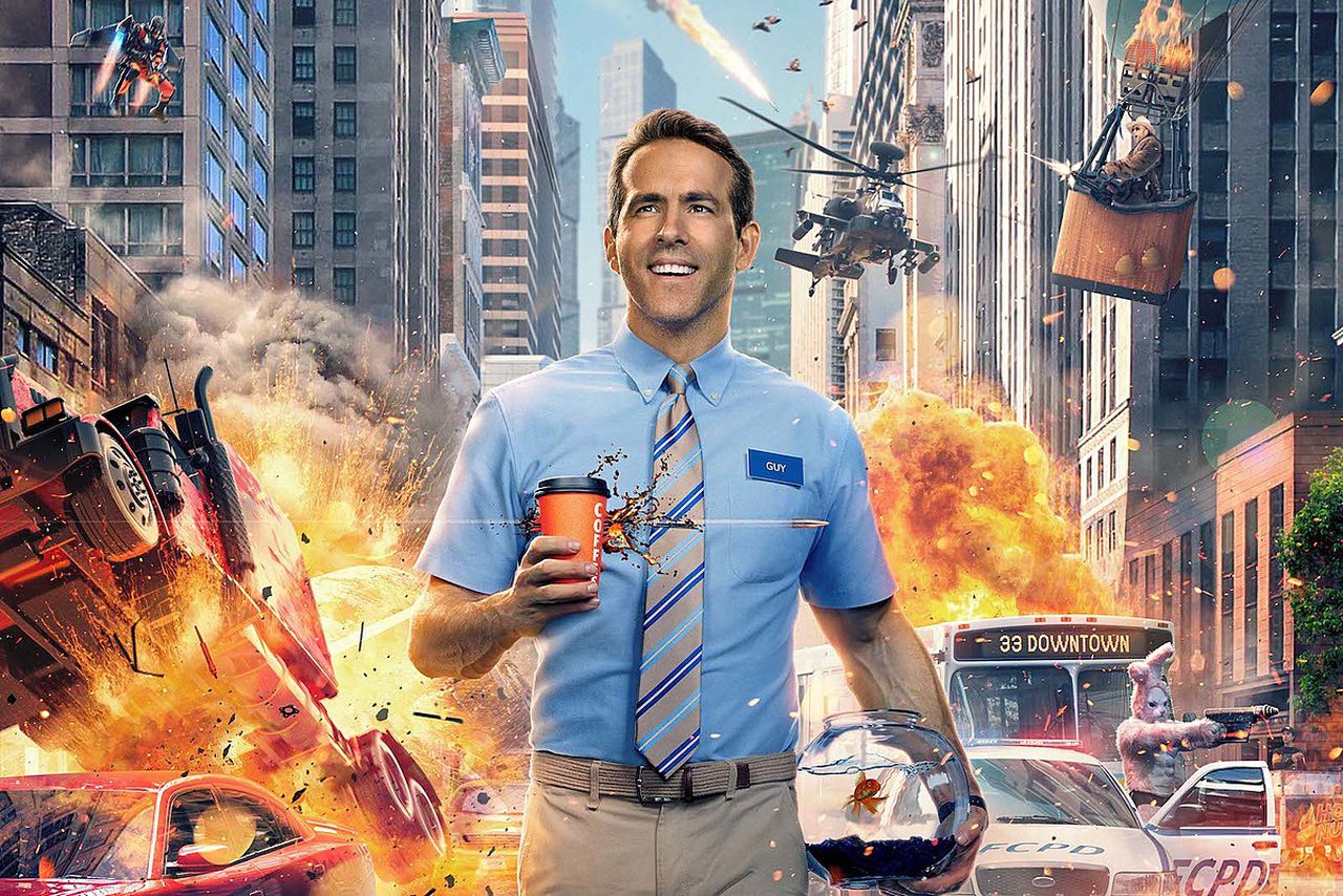 Ryan Reynolds stars as "Guy", a boring character in a generic action game. Image via Disney.