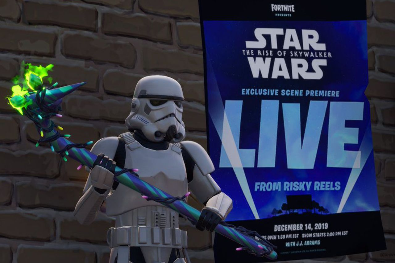 Star Wars is coming to Fortnite again, with a scene from the new movie being featured in the game's cinema. Image via Epic Games.