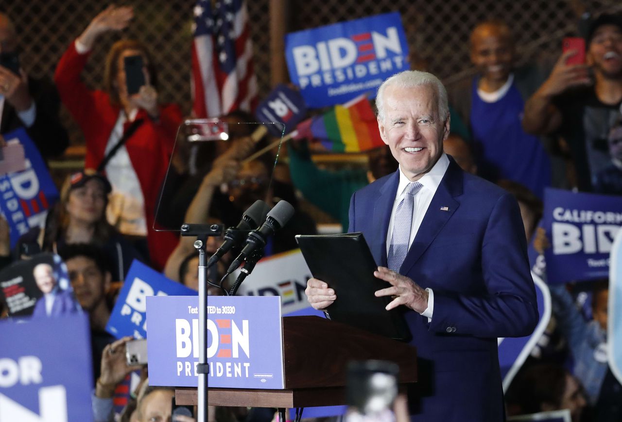 Joe Biden extends commanding lead over Bernie Sanders, winning all three Tuesday primaries. Image via CNBC.