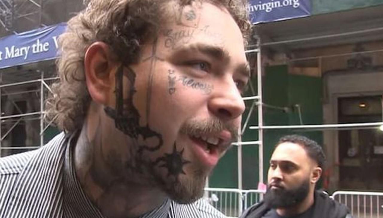 Rapper Post Malone has gotten a new face tattoo to commemorate the new year. Image via TMZ.