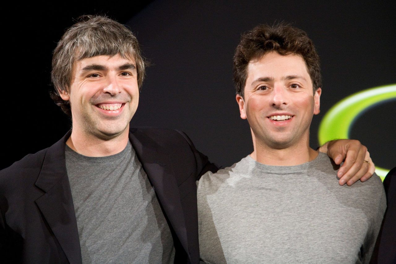 Brin and Page, co-founders of Google and Alphabet, are handing over the reigns of the companies to Google CEO Pichai. Image via Google.