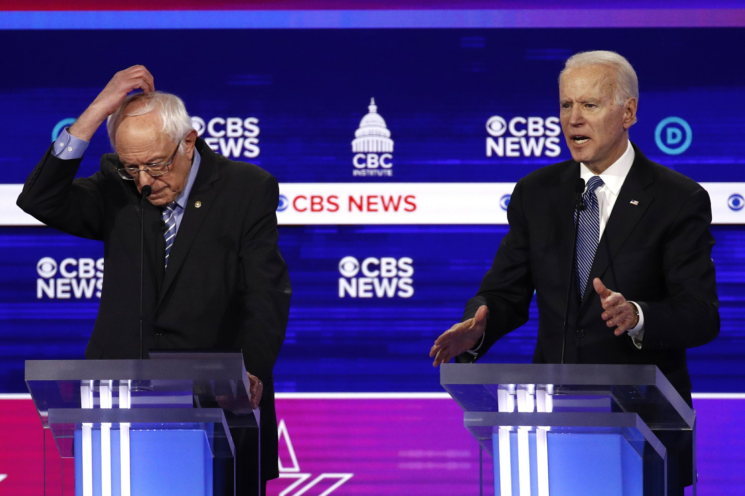 Sanders, Biden face each other in last Democratic debate before nomination announcement. Image via AP.