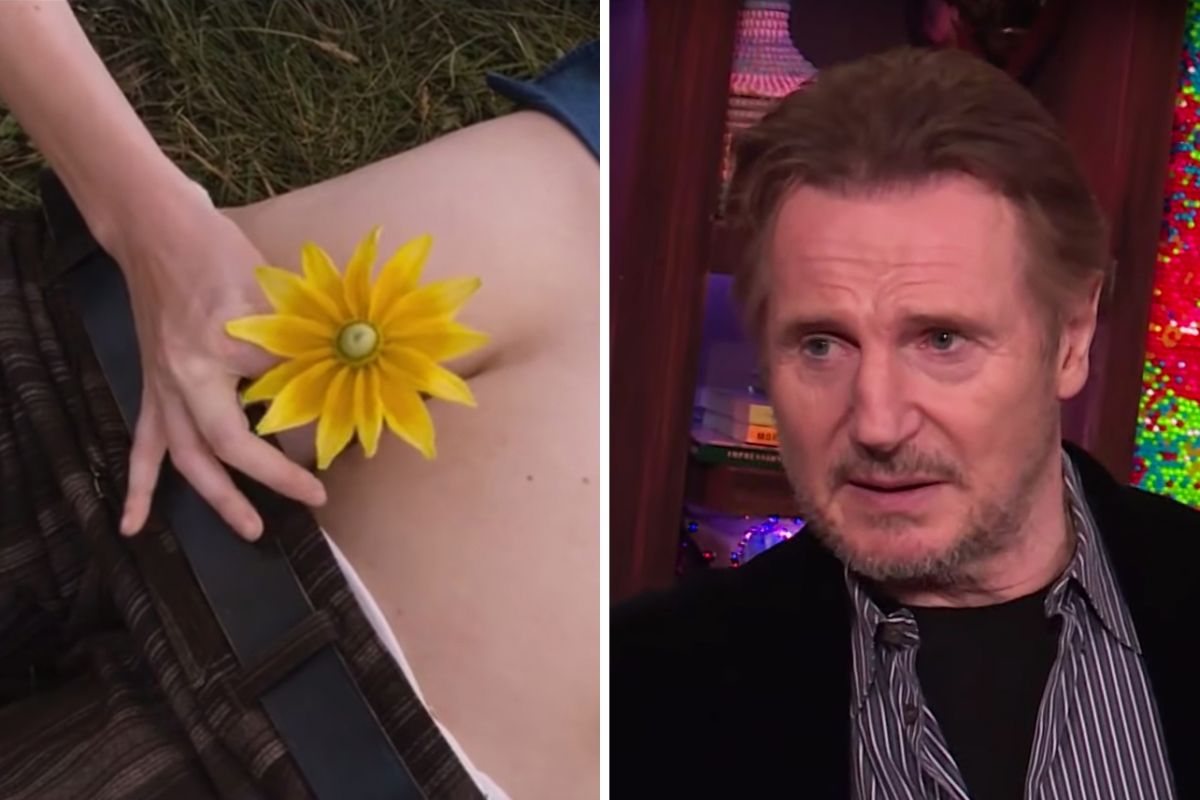 Liam Neeson reveals he used 'stunt butt' for his famous scene in A Million Ways to Die in the West. Image via Decider.