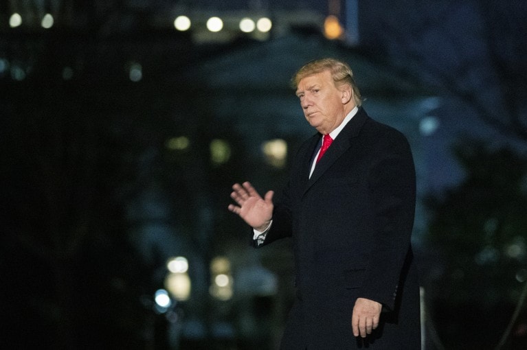 Trump delivers keynote address defending US economy the same time as his impeachment trial begins in the Senate. Image via Washington Post.