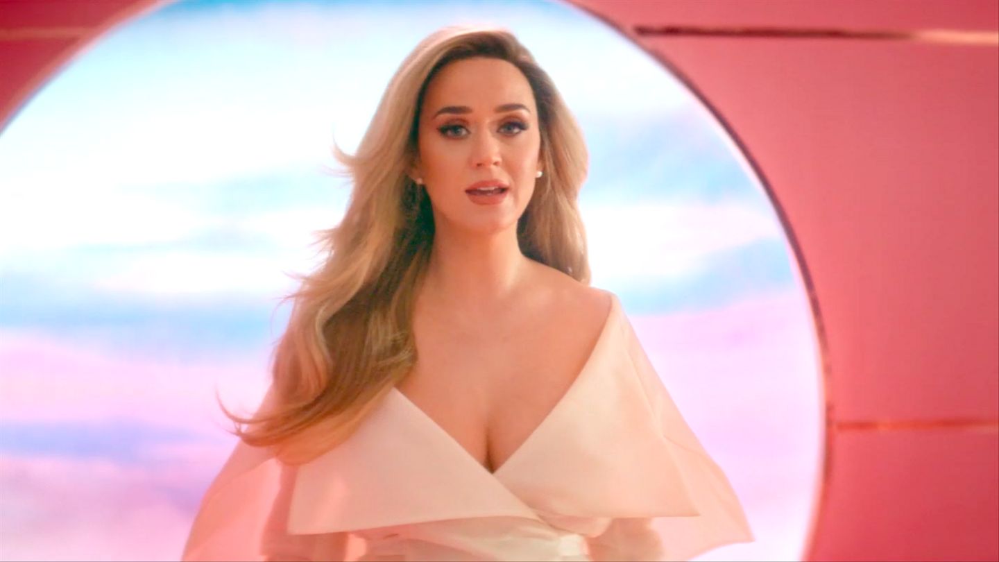 Katy Perry announces pregnancy in new music video for "Never Worn White". Image via MTV.