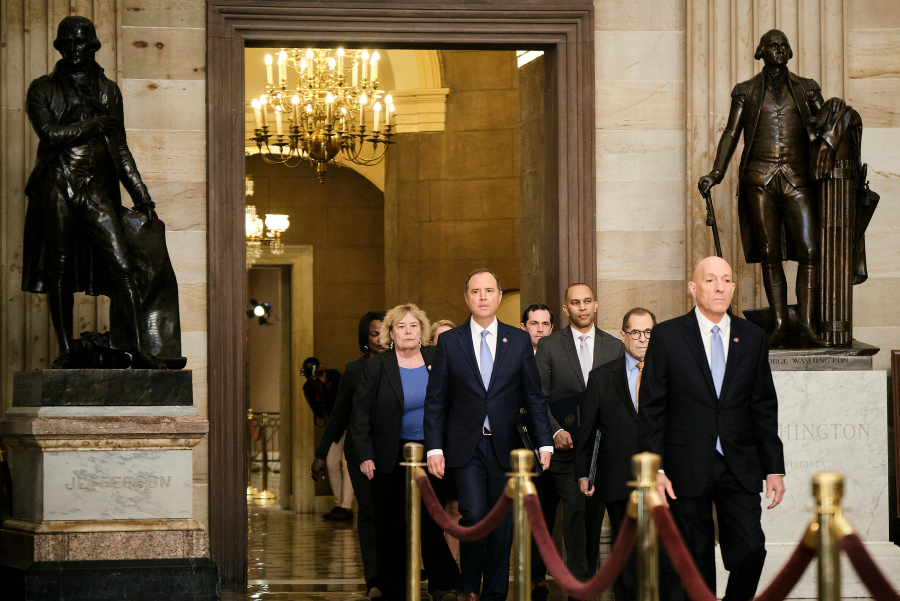 Democrats present nine-hour-long case supporting Trump impeachment. Image via New York Times.